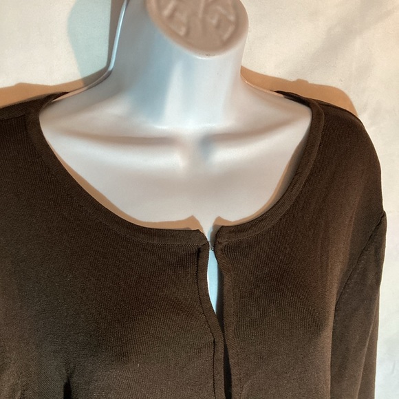 47-7 COLDWATER CREEK brown white seed bead embroidery eyehook cardigan L - Picture 2 of 4